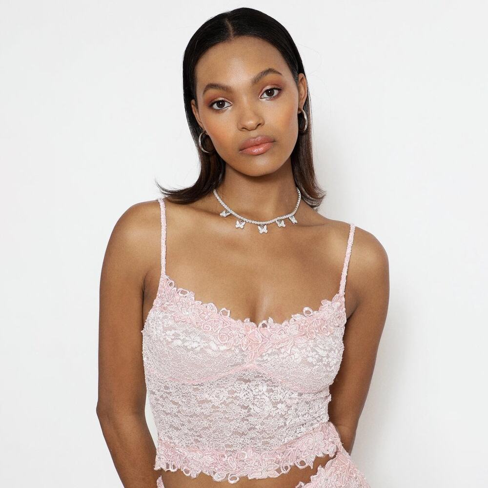 Boys Lie Rose Reverie x Yung 'Reaper' Pink Crystal Embellished Top Size XS